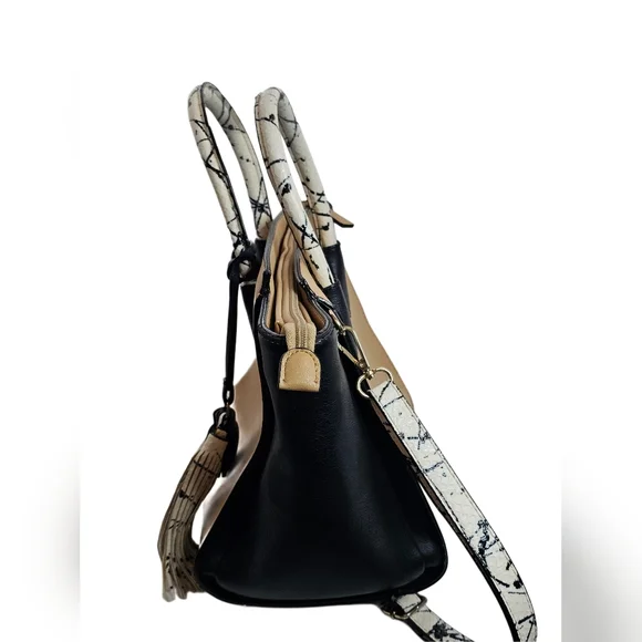 Neiman Marcus Faux Leather Tote Shoulder Bag Double Handle Shoulder Strap Tassel - Picture 5 of 13